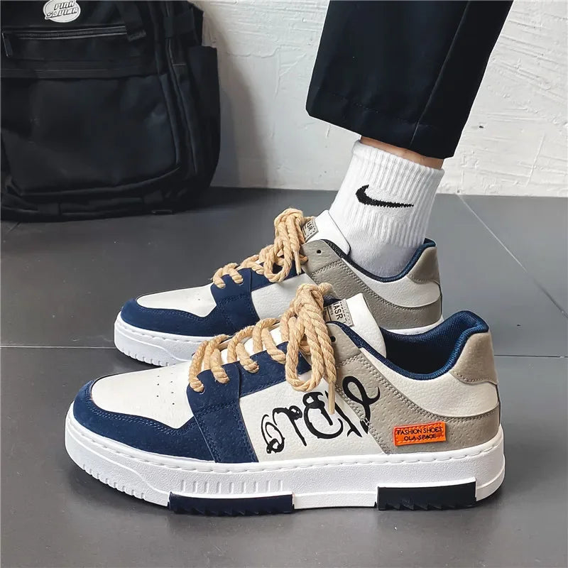 Men's Color Block Streetwear Sneakers | "Street Seoul Kicks" with Graffiti Graphic