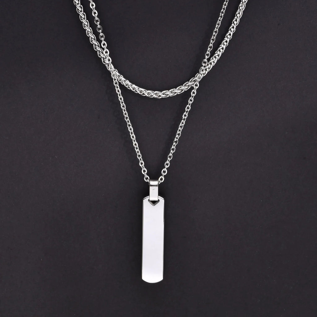 Minimalist Vertical Bar Pendant Necklace | Stainless Steel for Men