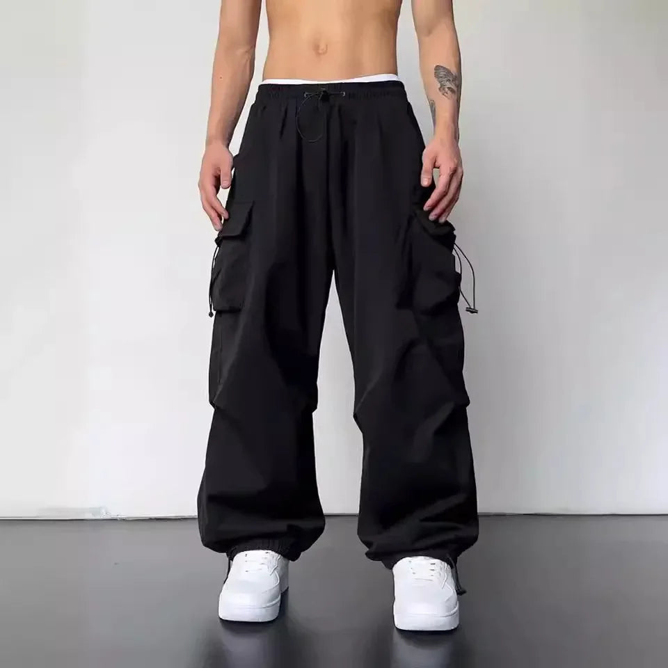 Men's Parachute Cargo Pants | Wide-Leg Streetwear Trousers