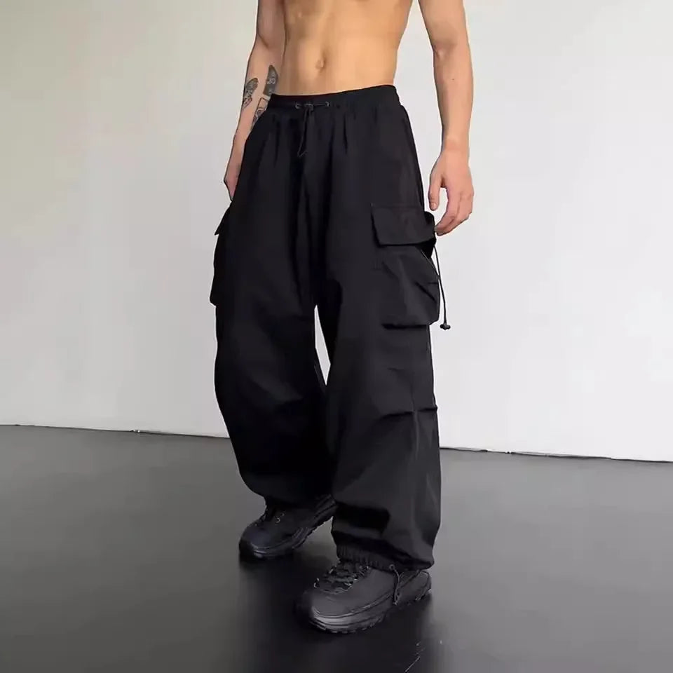Men's Parachute Cargo Pants | Wide-Leg Streetwear Trousers