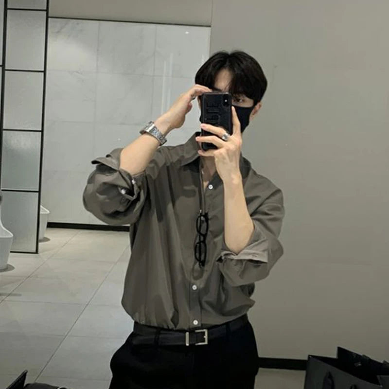 Men's Color Block Button-Up Shirt | Slim Fit Casual Business Shirt
