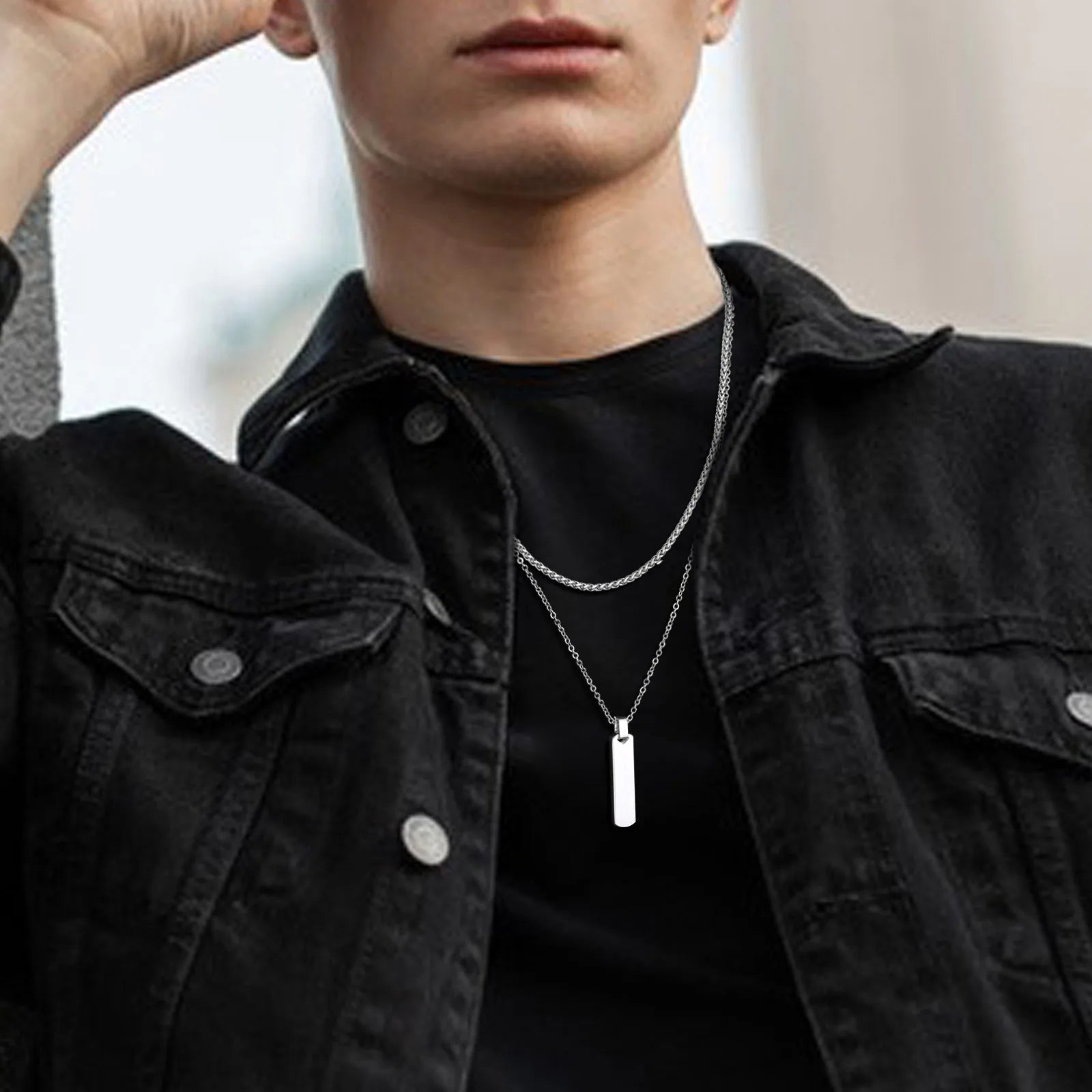 Minimalist Vertical Bar Pendant Necklace | Stainless Steel for Men