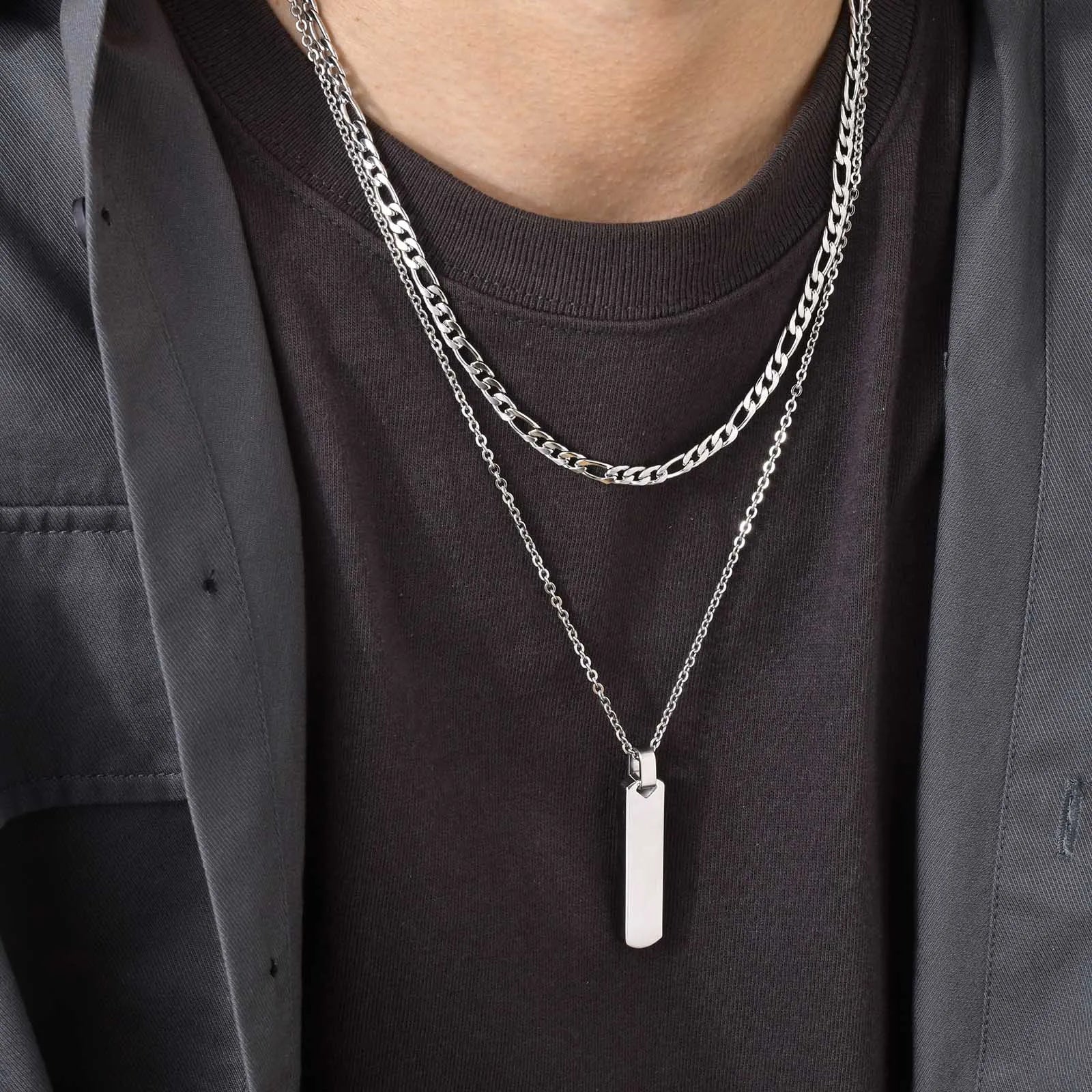 Minimalist Vertical Bar Pendant Necklace | Stainless Steel for Men