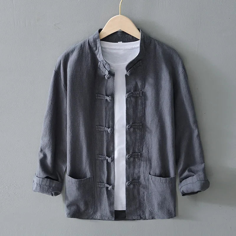 Zen Style Minimalist Linen Jacket | Men's Stand Collar Streetwear Coat