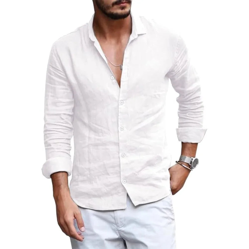 Men's Breathable Linen Shirt | Casual Long Sleeve Button-Up for Summer