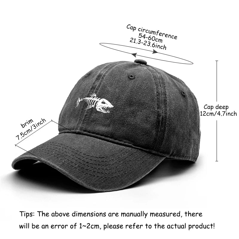 FishBone Embroidered Dad Hat | Vintage Washed Cotton Cap