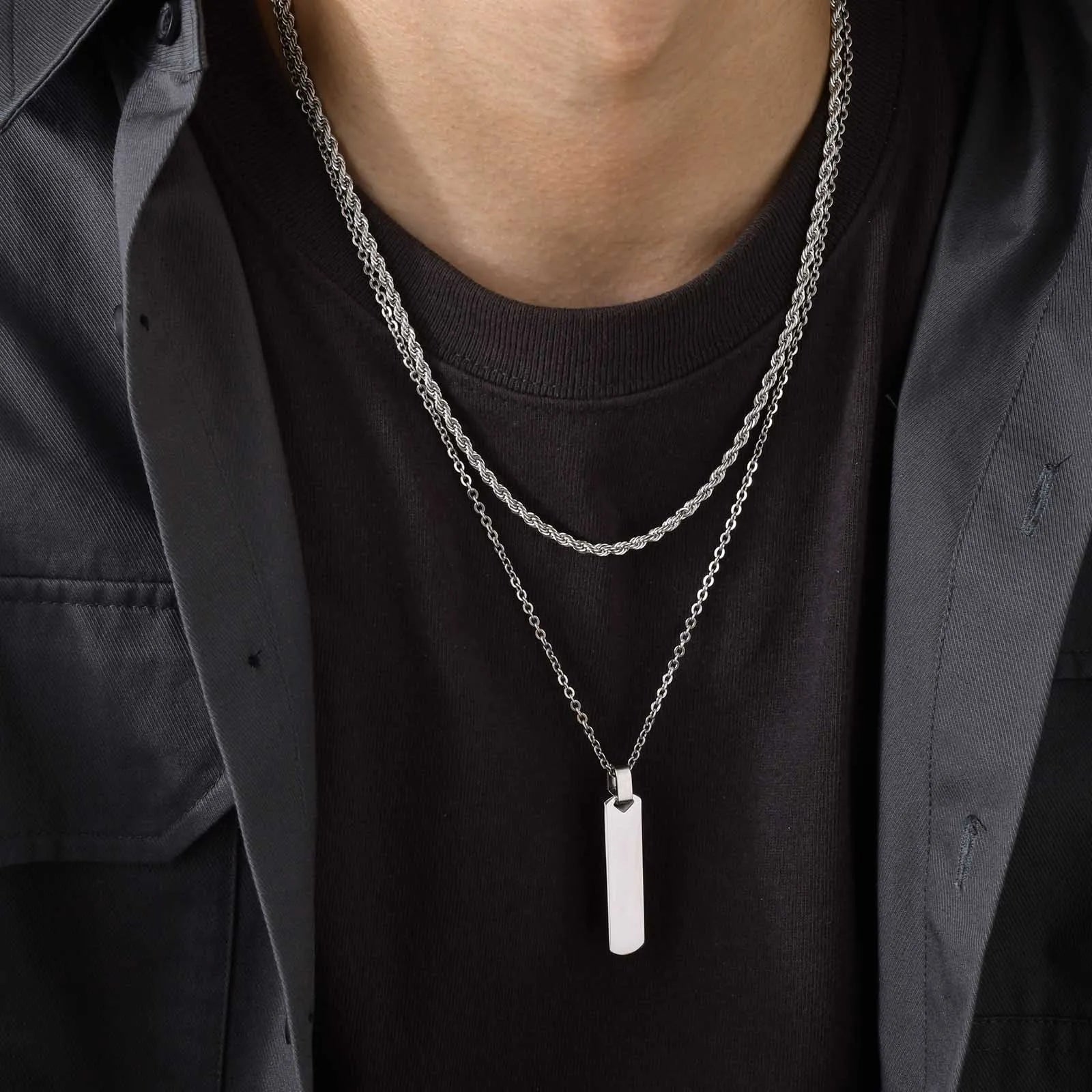 Minimalist Vertical Bar Pendant Necklace | Stainless Steel for Men
