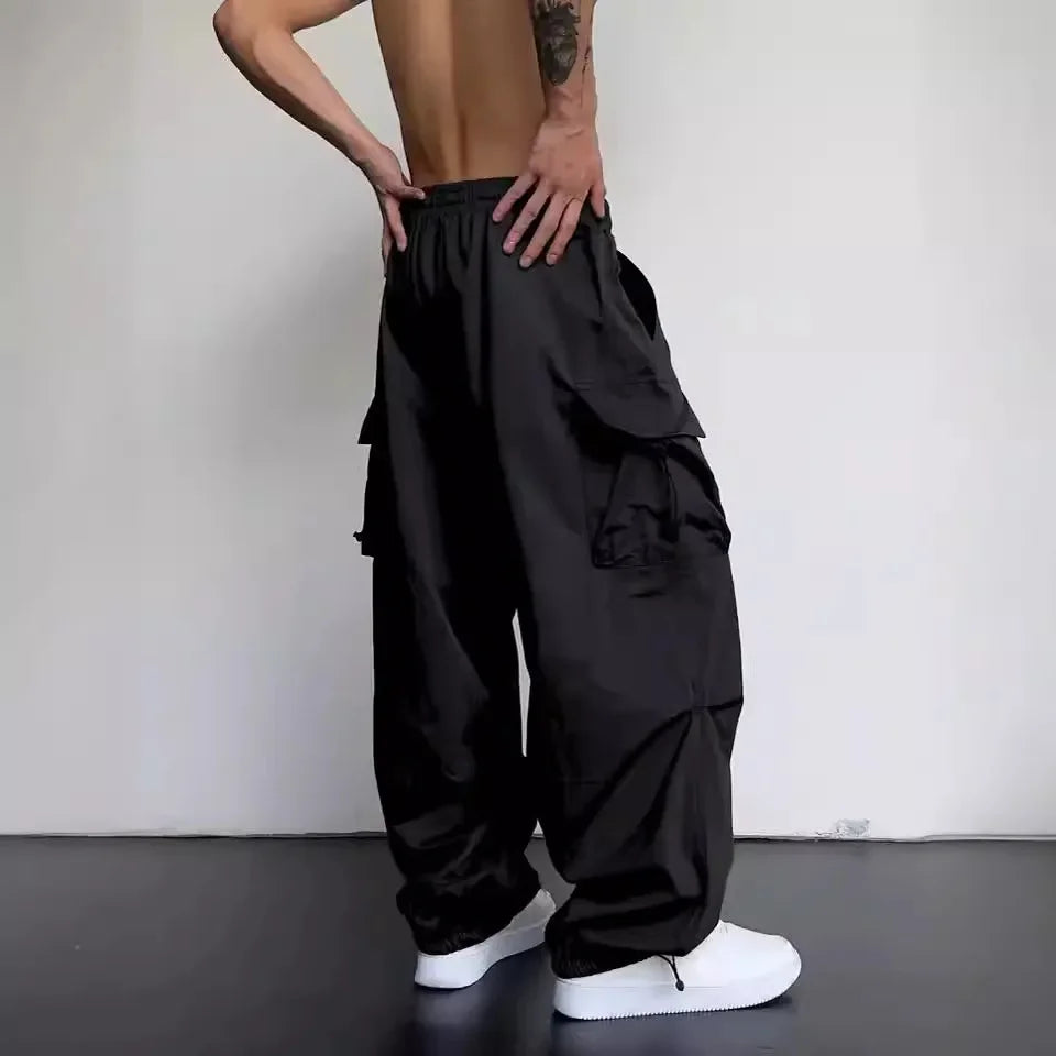 Men's Parachute Cargo Pants | Wide-Leg Streetwear Trousers
