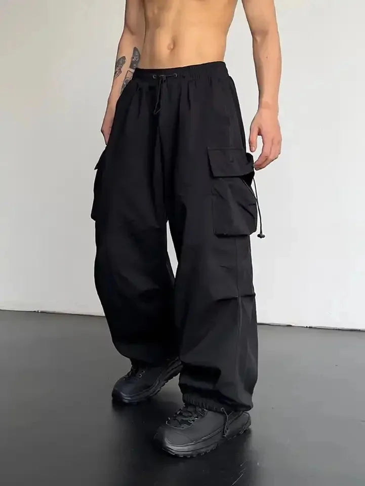 Men's Parachute Cargo Pants | Wide-Leg Streetwear Trousers