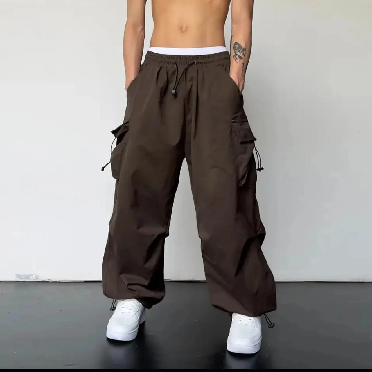 Men's Parachute Cargo Pants | Wide-Leg Streetwear Trousers