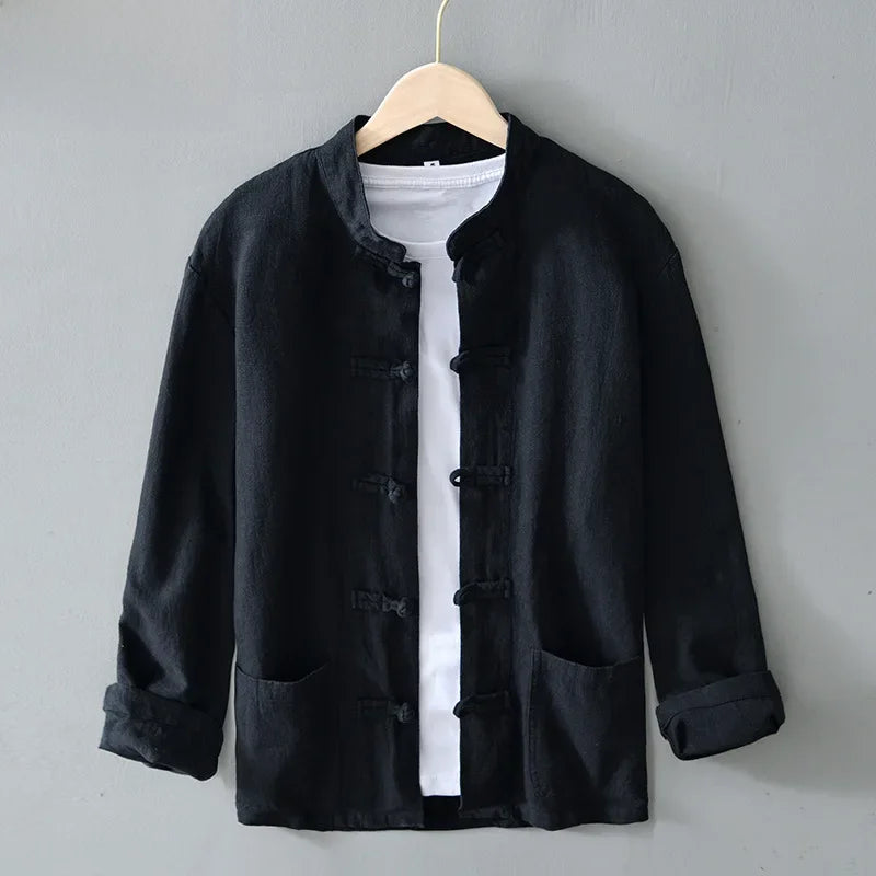 Zen Style Minimalist Linen Jacket | Men's Stand Collar Streetwear Coat