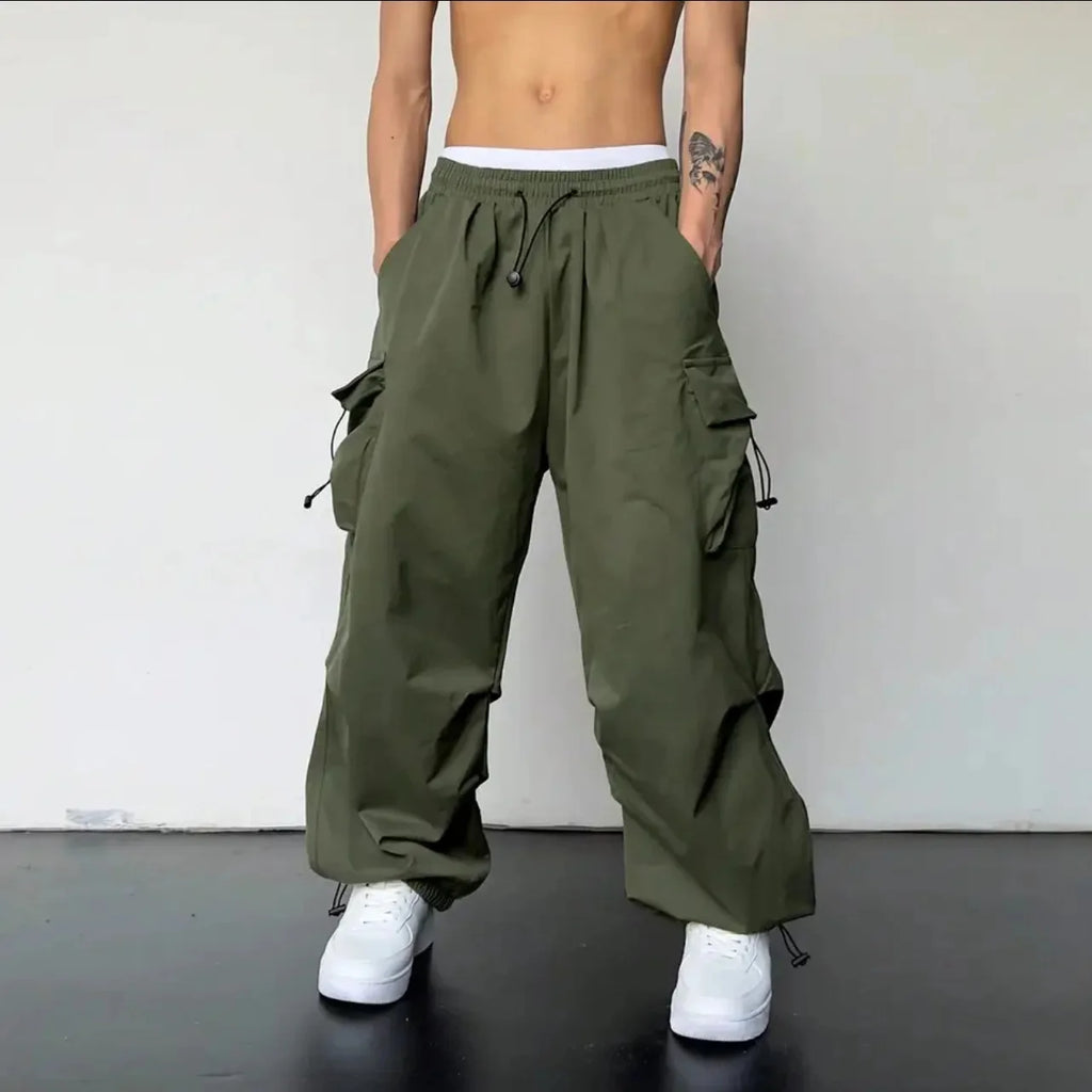 Men's Parachute Cargo Pants | Wide-Leg Streetwear Trousers