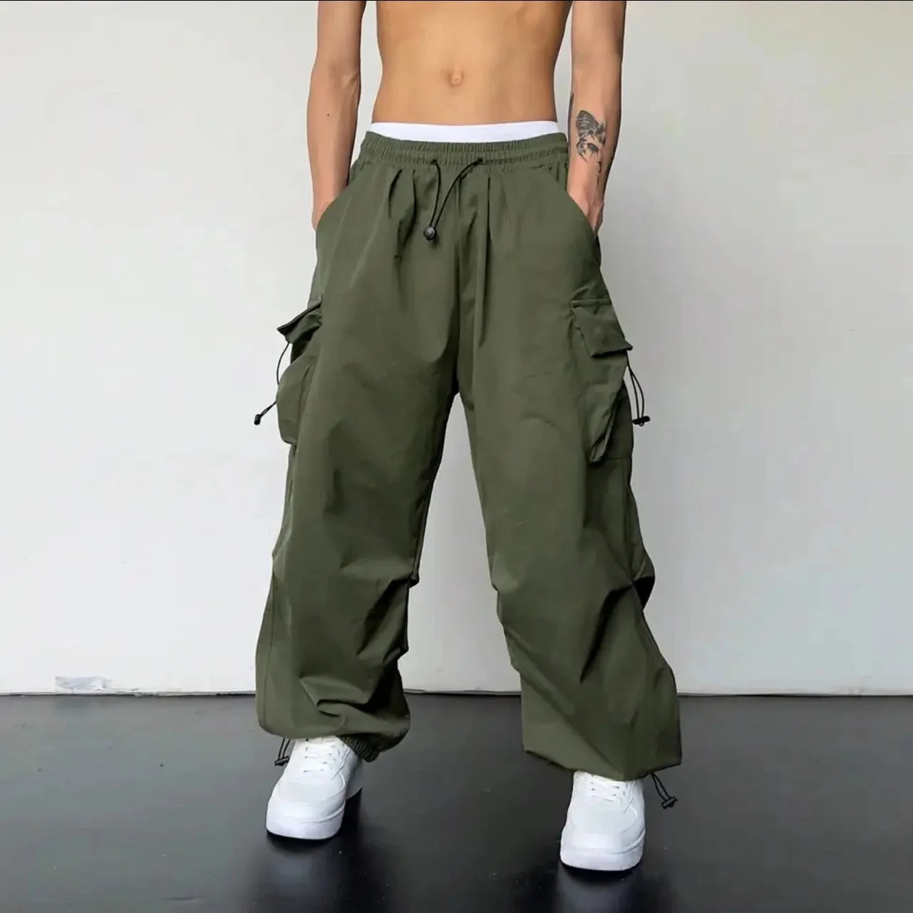 Men's Parachute Cargo Pants | Wide-Leg Streetwear Trousers