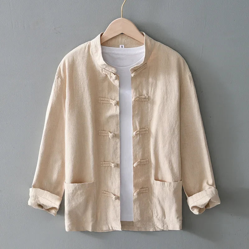 Zen Style Minimalist Linen Jacket | Men's Stand Collar Streetwear Coat