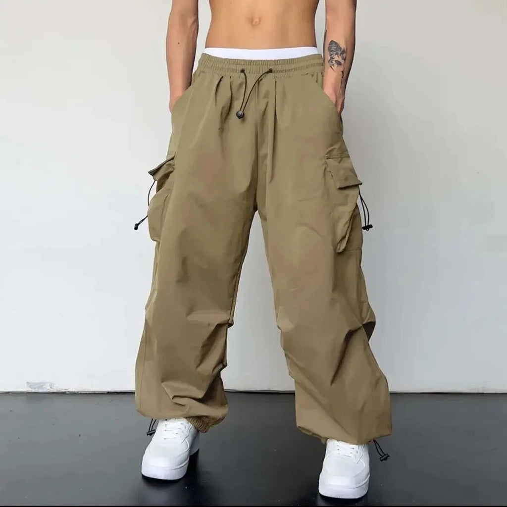 Men's Parachute Cargo Pants | Wide-Leg Streetwear Trousers