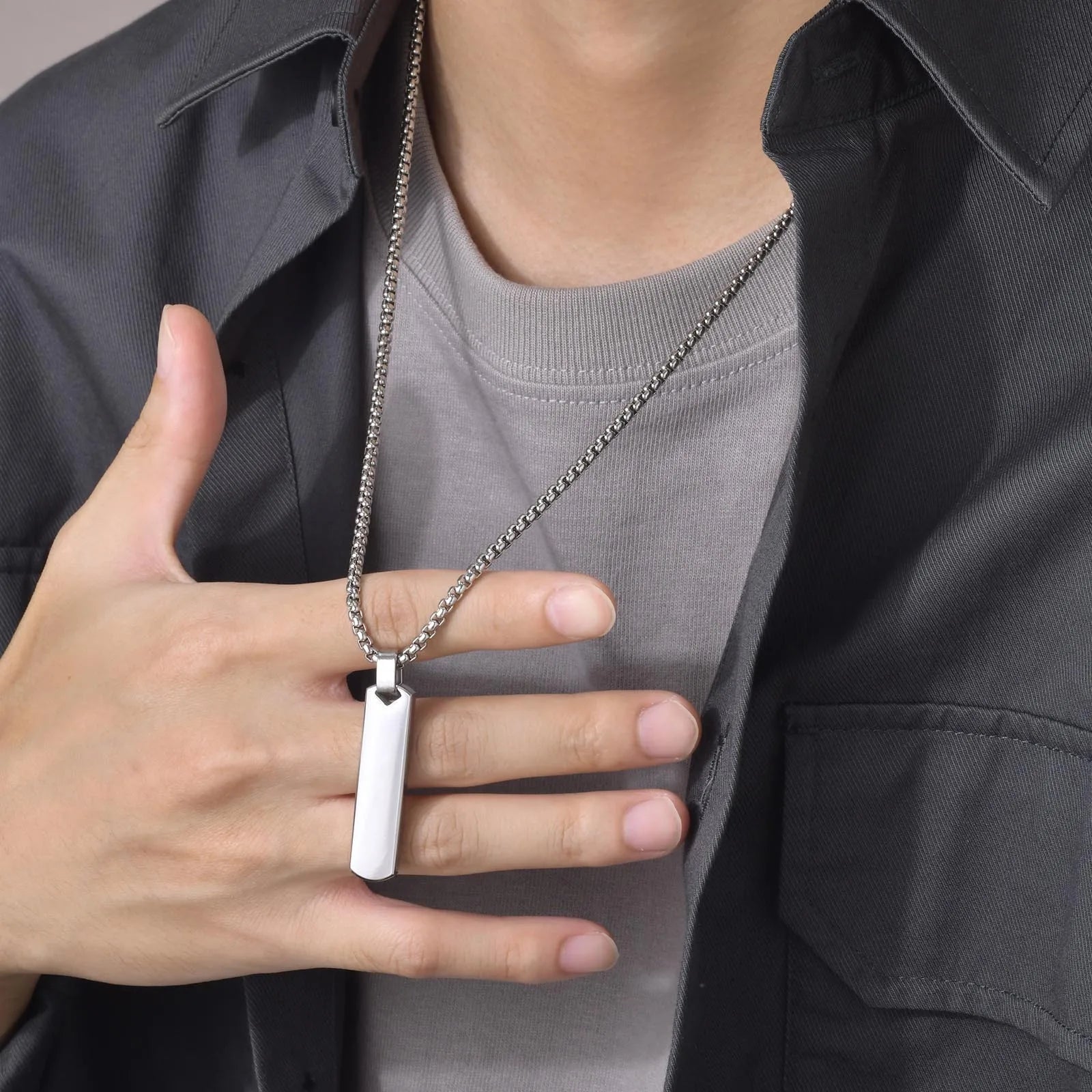 Minimalist Vertical Bar Pendant Necklace | Stainless Steel for Men