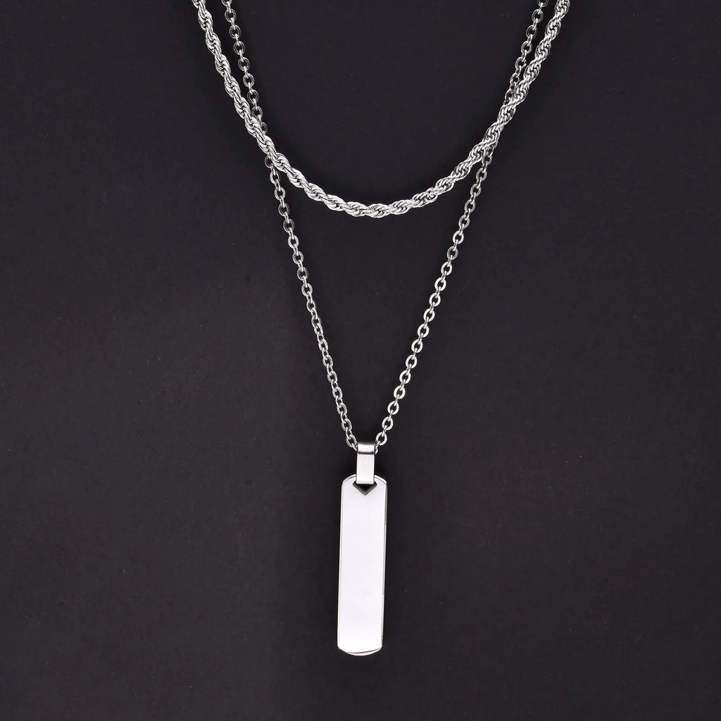 Minimalist Vertical Bar Pendant Necklace | Stainless Steel for Men
