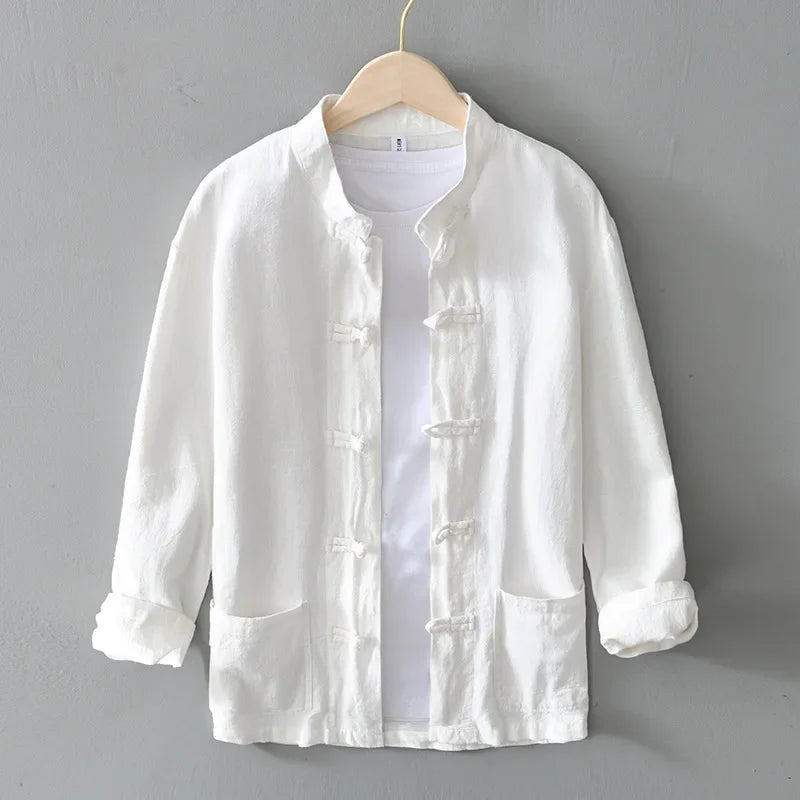 Zen Style Minimalist Linen Jacket | Men's Stand Collar Streetwear Coat