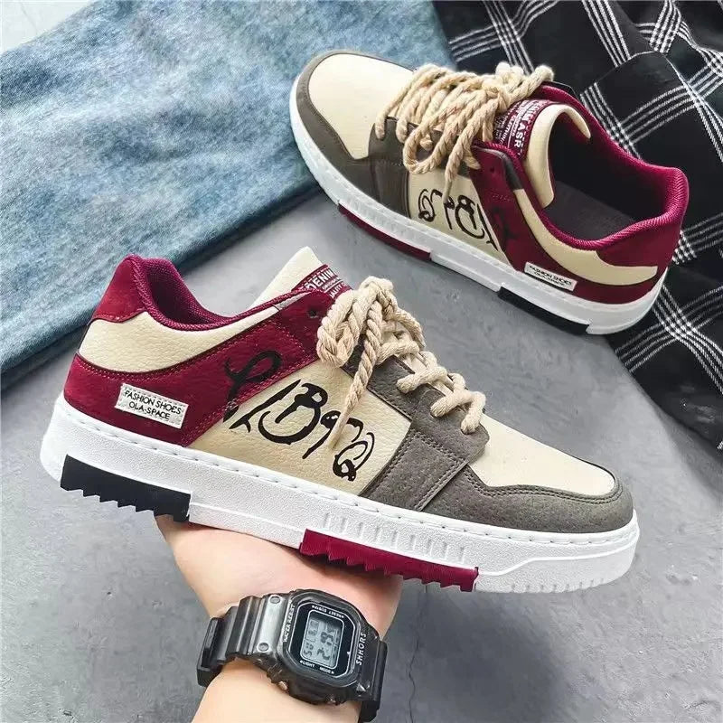 Men's Color Block Streetwear Sneakers | "Street Seoul Kicks" with Graffiti Graphic