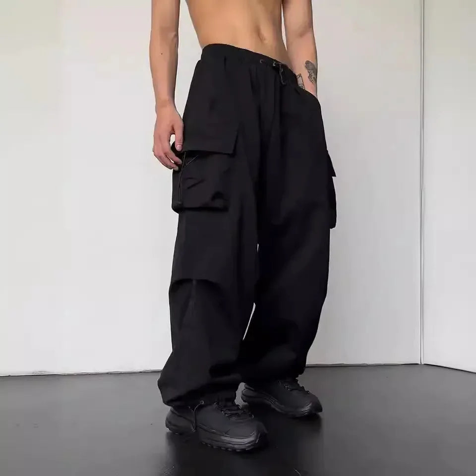Men's Parachute Cargo Pants | Wide-Leg Streetwear Trousers