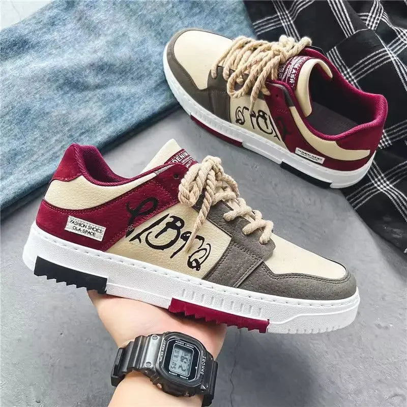Men's Color Block Streetwear Sneakers | "Street Seoul Kicks" with Graffiti Graphic