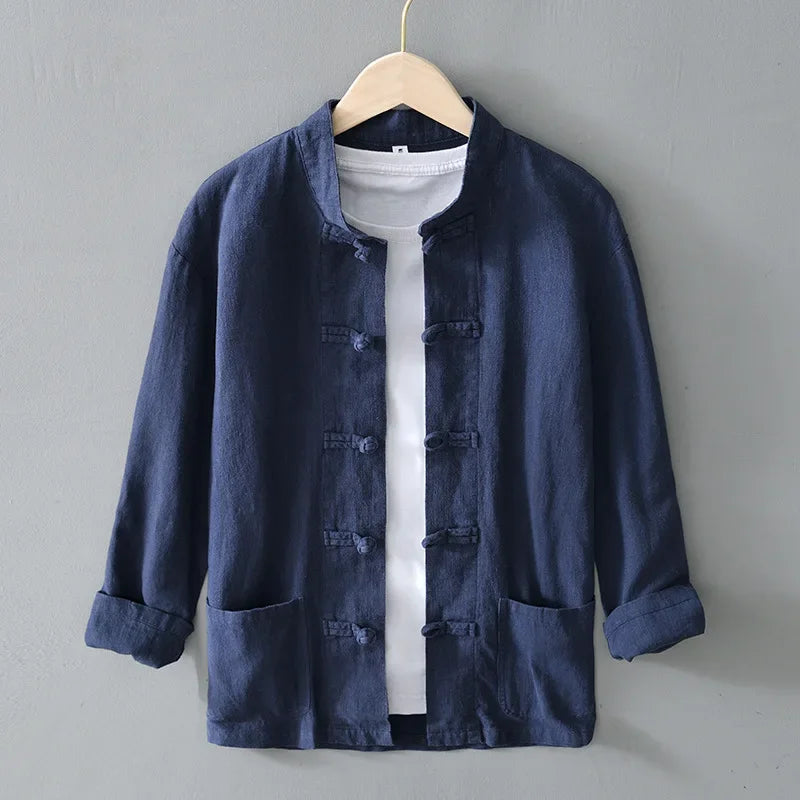 Zen Style Minimalist Linen Jacket | Men's Stand Collar Streetwear Coat