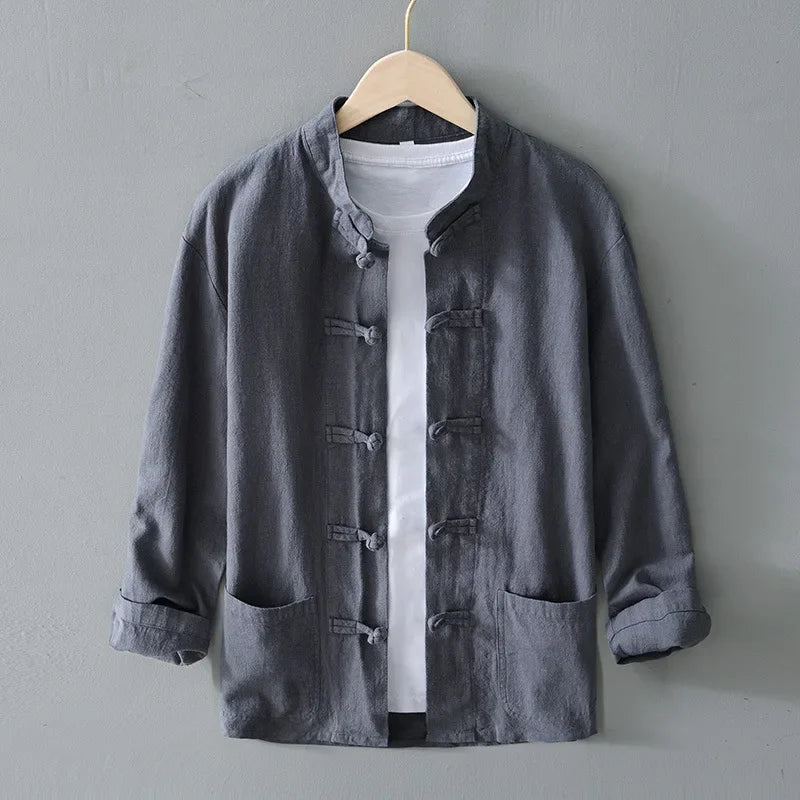 Zen Style Minimalist Linen Jacket | Men's Stand Collar Streetwear Coat